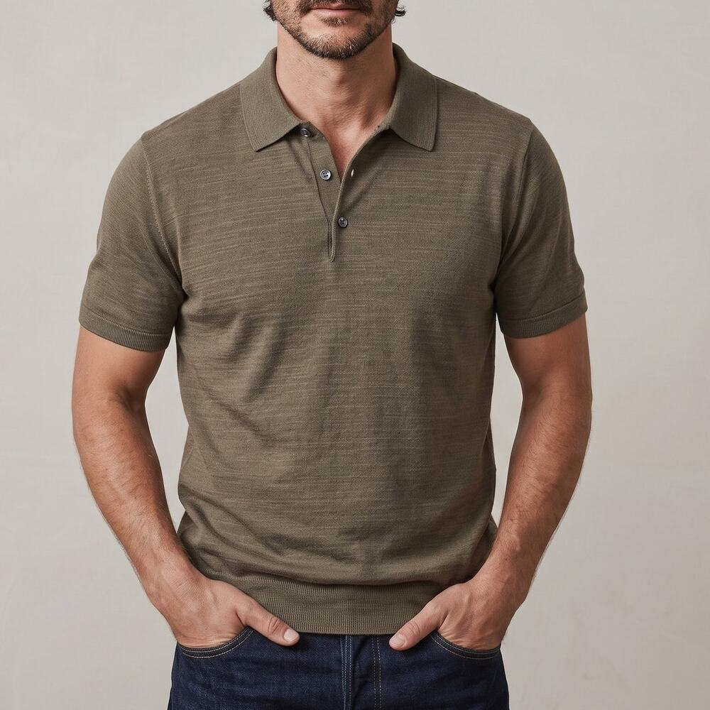 Buck Mason Men's Avalon Knit Polo in Olive Green cotton size Medium